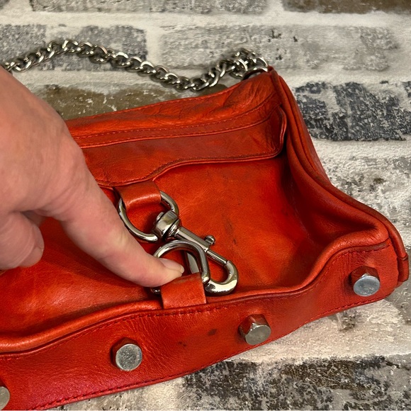 Rebecca Minkoff Small Red Leather Crossbody Bag Silver Chain Strap - Picture 7 of 9